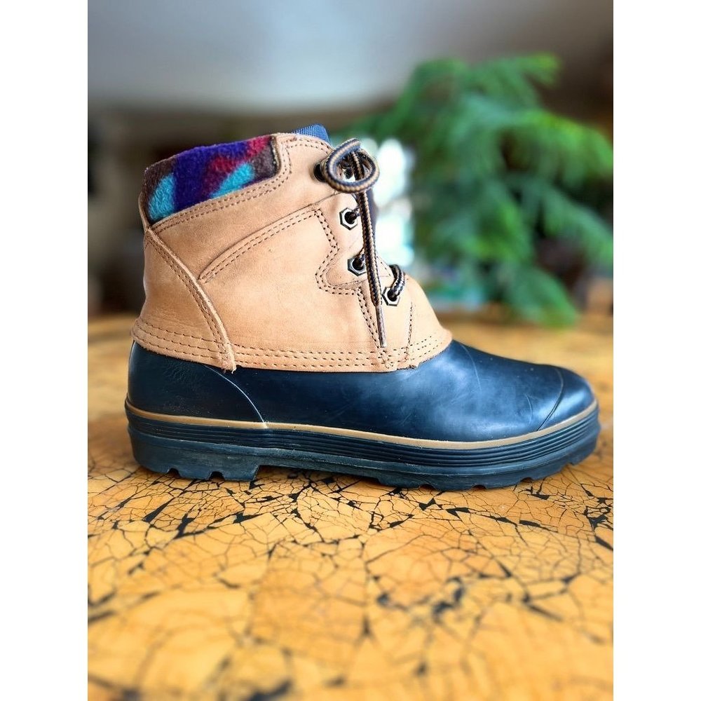 Vintage Leather Fleece Lined Shearling Duck Boots Womens 9 90s Insulated Retro
